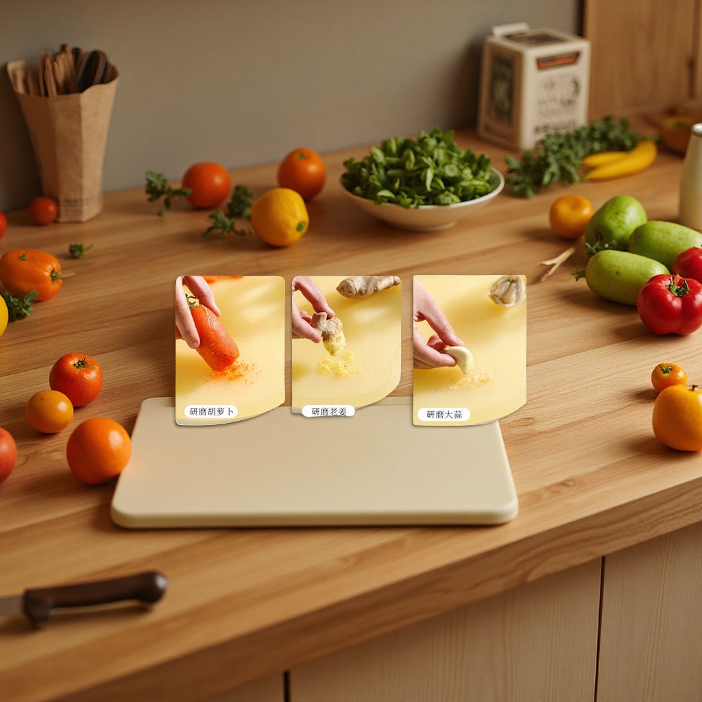 Food-grade plastic double-sided vegetable cutting board, household thin baby food and fruit cutting board, multi-functional kitchenware Specification drawing