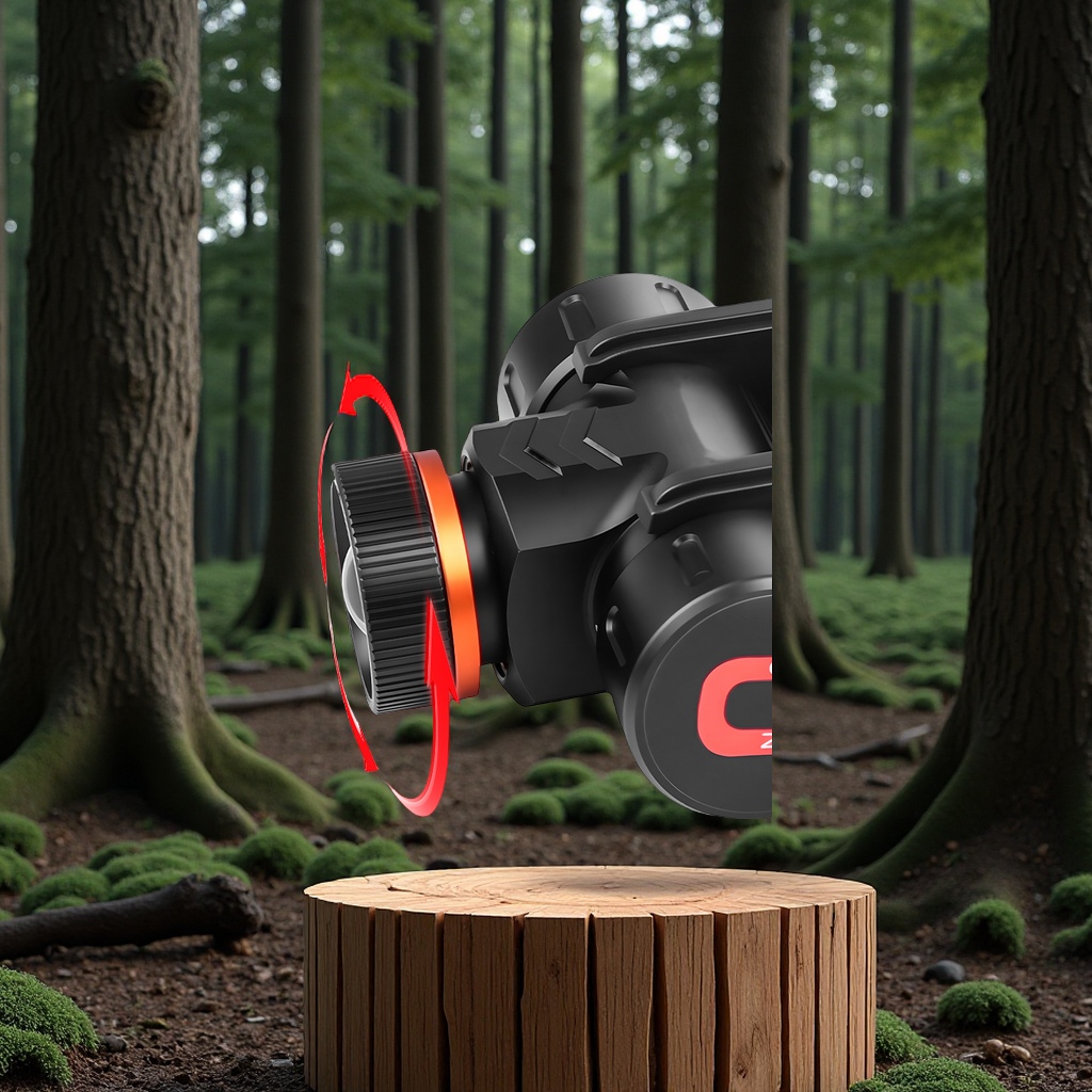 The new portable outdoor headlamp features a rotating zoom head-mounted high-intensity flashlight with rechargeable long-range illumination. It is suitable for mountain climbing, fishing and night running Application Scenario