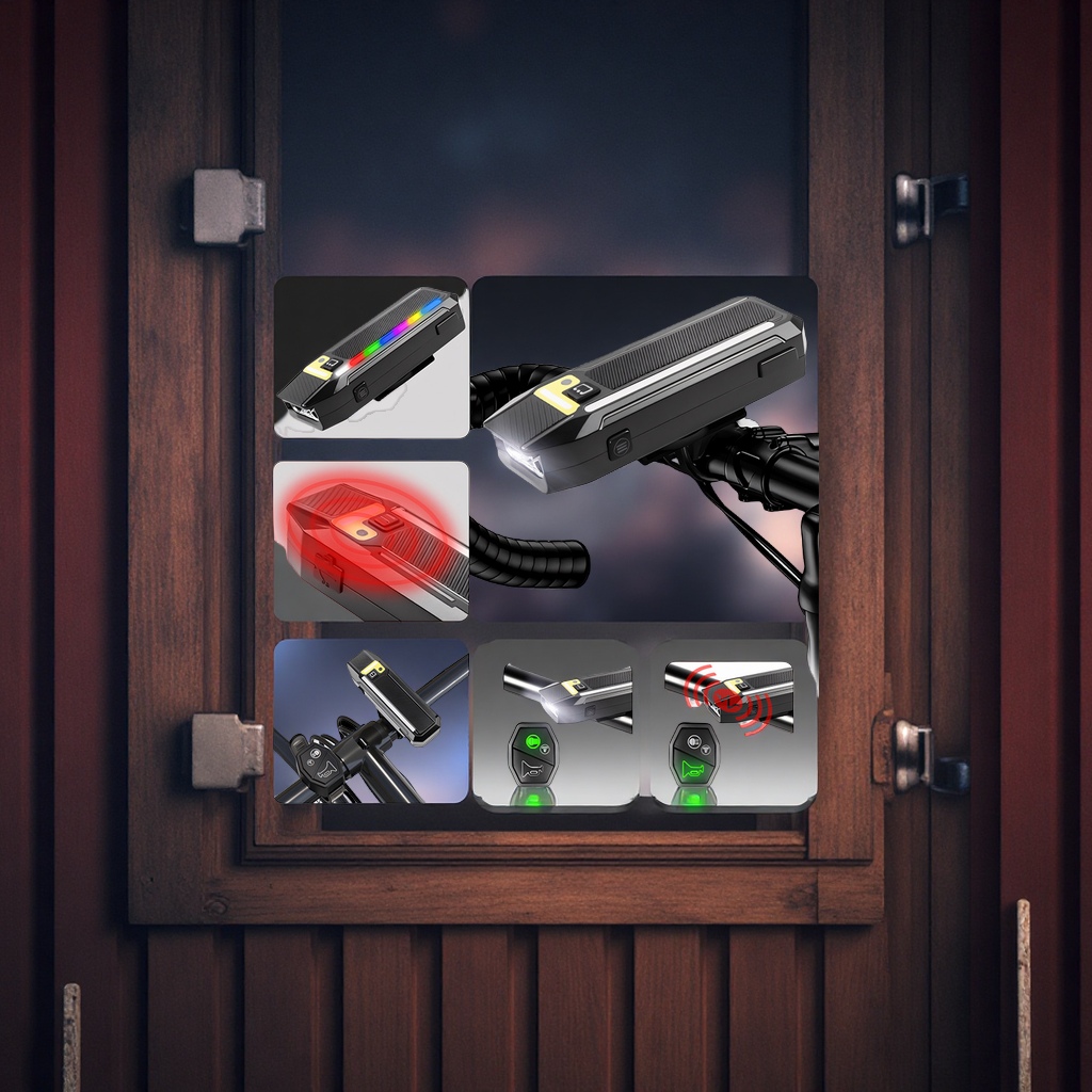 跨境新款夜间智能光感LED自行车灯遥控带喇叭USB充电夜骑RGB车灯骑行灯夜骑灯固定电筒