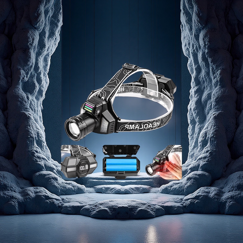 The new white laser long-range headlamp features digital display, USB charging, outdoor sensor, dual turn-on, and wearable high-intensity flashlight