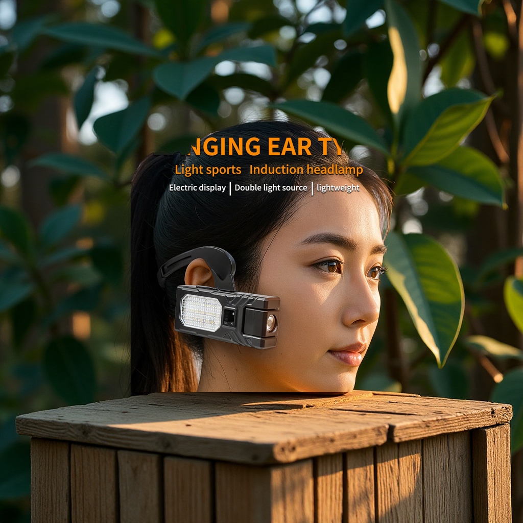跨境新品LED轻便挂耳头灯多功能拆卸式感应强光头戴式电筒夜跑露营户外照明