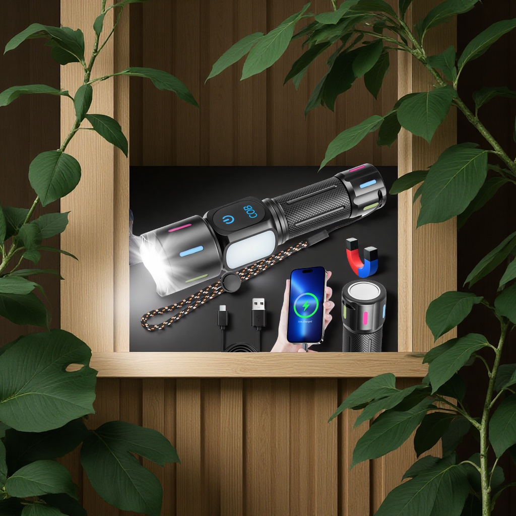 Amazon's new digital white laser COB side light, fluorescent strip, USB charging, hand-held long-range flashlight with strong light illumination Specification image