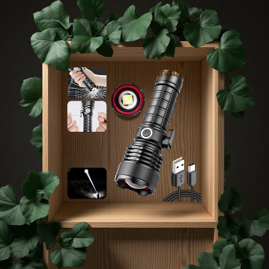 新款XHP160超亮聚光手电筒TYPEC充电多功能手握式破窗锤强光照明工具