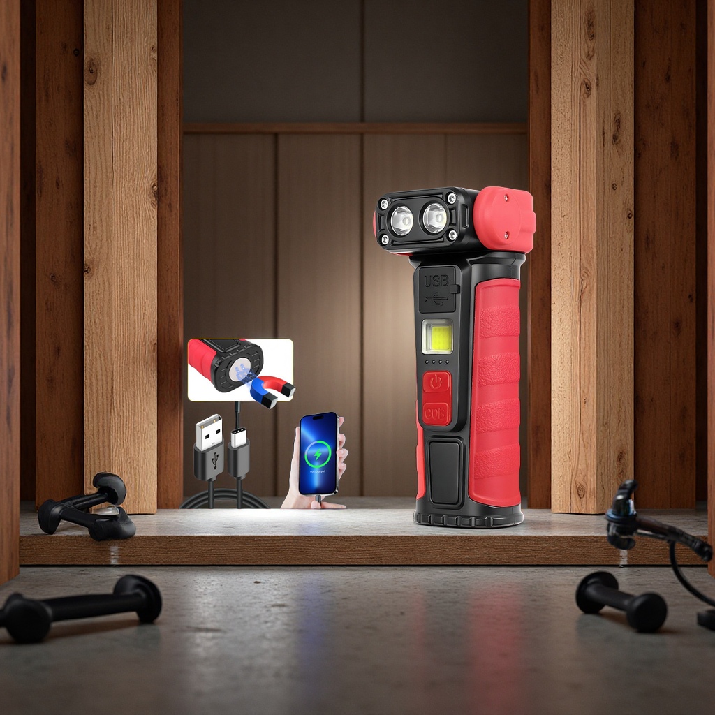 跨境新款COB工作灯磁吸带笔夹多功能强光应急手电筒检修提灯手提式照明工具