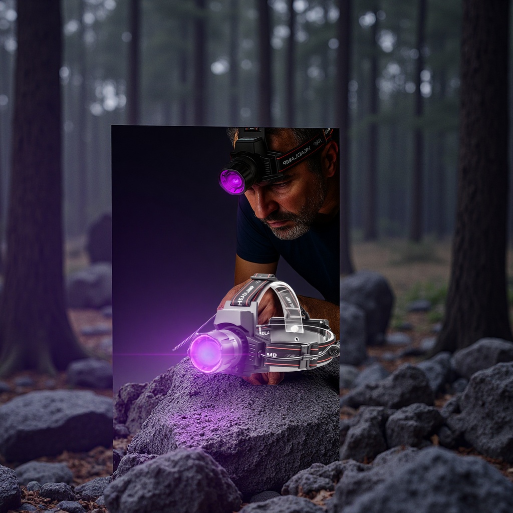 The new cross-border white laser zoom 395UV ultraviolet headlamp is a head-mounted digital display USB charging outdoor high-intensity ultraviolet headlamp Specification image