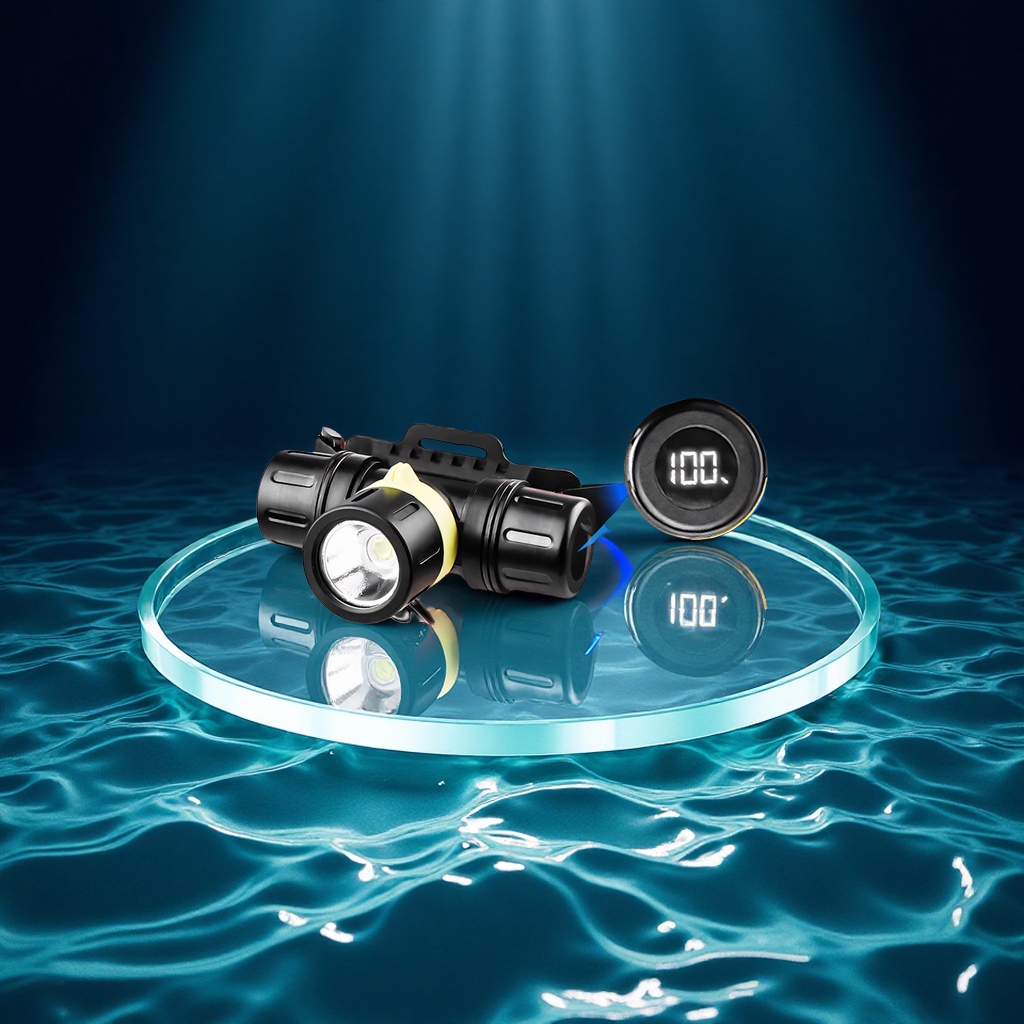 The new cross-border XHP70 diving headlamp is a head-mounted high-intensity digital display charging case, a professional diving flashlight for both water and land use Application Scenario
