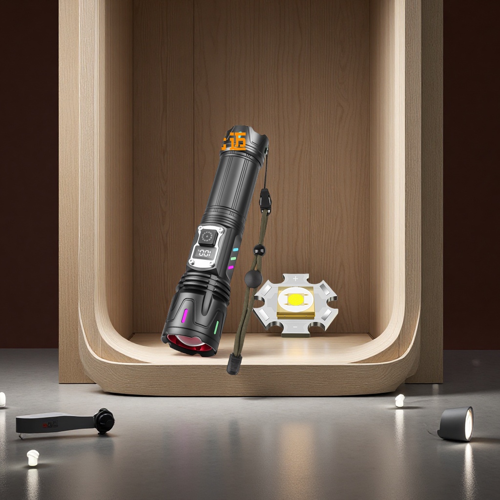 亚马逊新款数显白激光手电筒可透光荧光条带输出强光远射理发器多功能照明工具