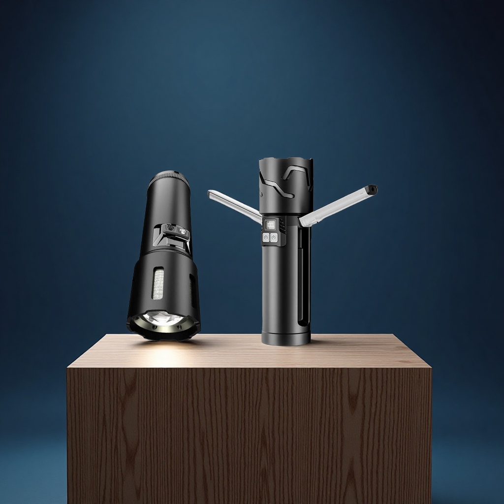 跨境新品30WLED超亮远射多功能手电筒带侧灯数字电量显示白激光手握式强光照明