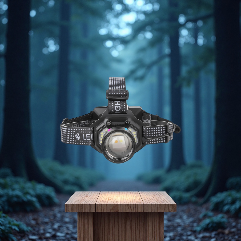 The new cross-border white laser headlamp features a head-mounted zoom dual light source sensing strong light memory function for night running and outdoor lighting details Picture