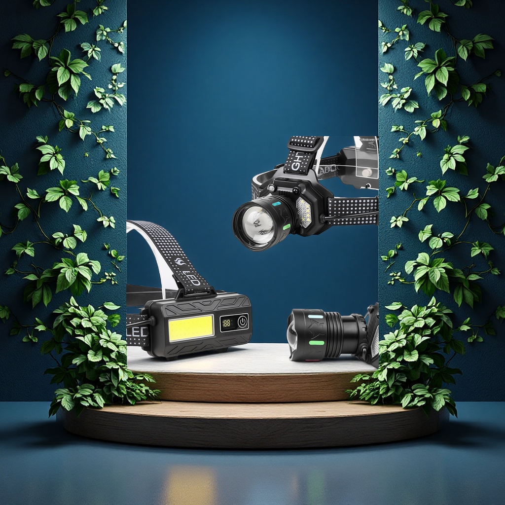 The new cross-border white laser headlamp features a head-mounted zoom dual light source sensing strong light memory function for night running and outdoor lighting Item Picture