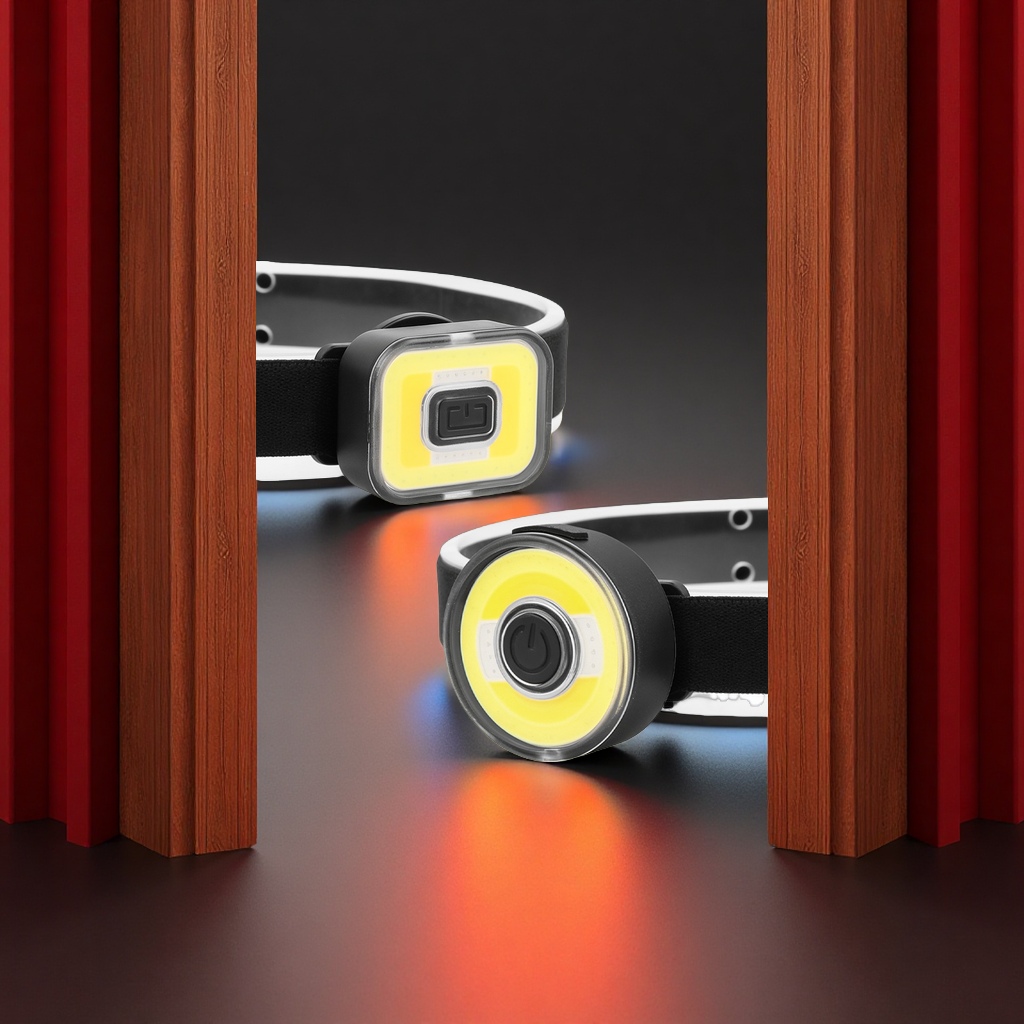 跨境新款COB吸磁迷你头戴灯便携式USB充电跑步头灯红蓝光头戴式电筒