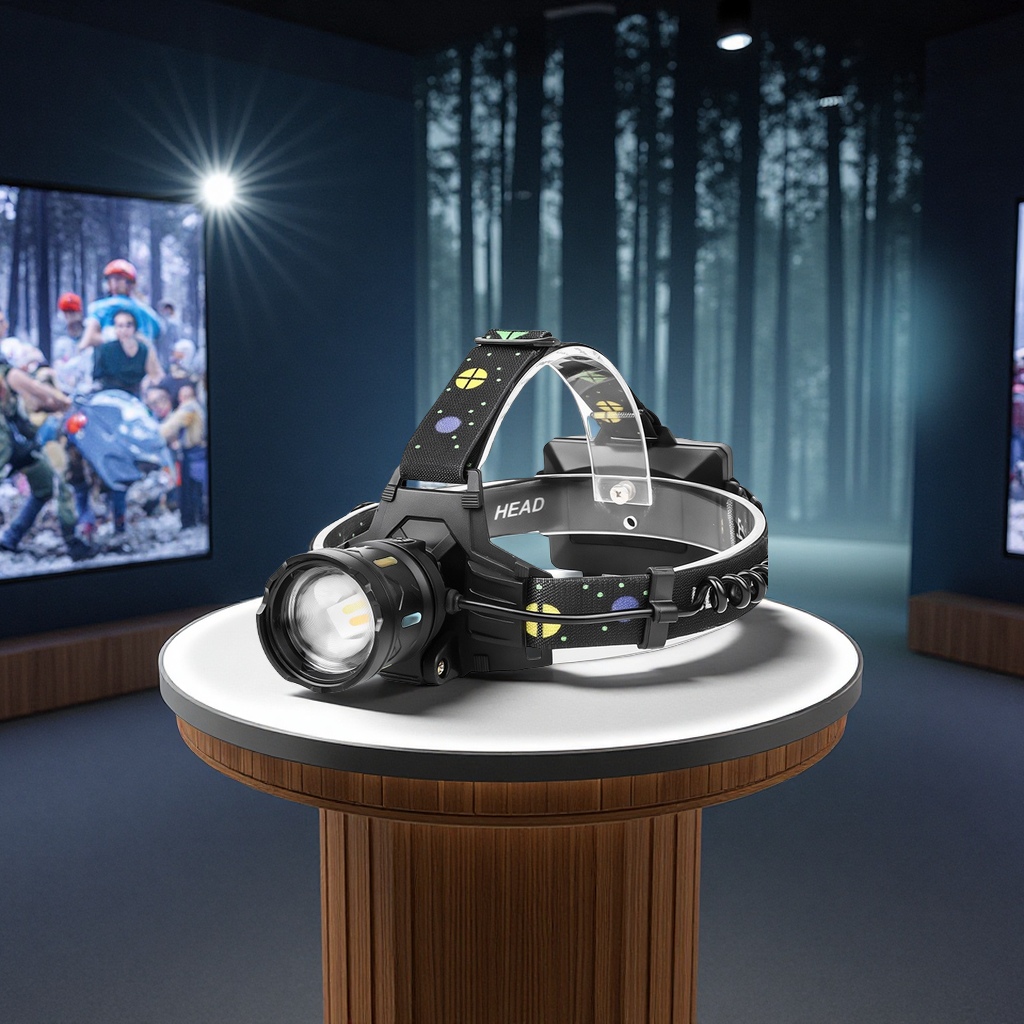 The new cross-border white laser zoom headlamp can be adjusted 180 degrees. It is a dual-source outdoor night fishing head-mounted flashlight with strong battery life