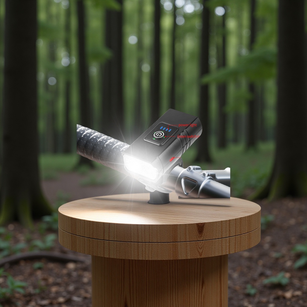 Cross-border new product: Dual-lamp XPE outdoor cycling light, portable floodlight and focused night cycling bicycle light, USB charging fixed flashlight Application Scenario