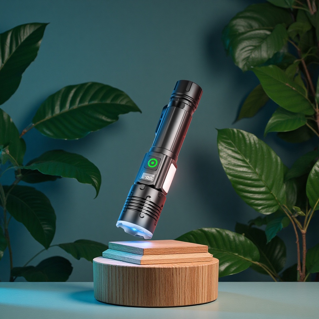 Cross-border new product: White laser LED flashlight, digital display TYPE-C, charging side light, red and white strong light, handheld lighting tool Application Scenario
