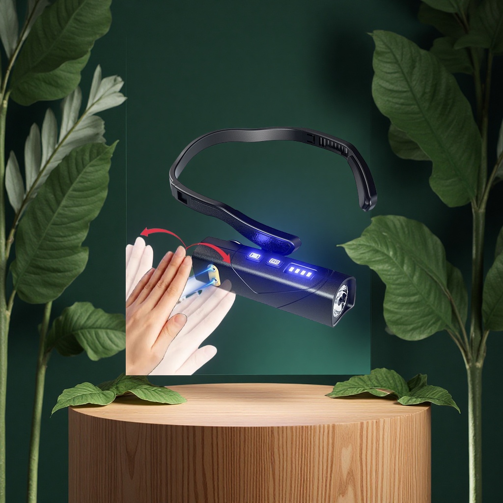 XPG跨境新品头灯内置电池双光源感应头戴式挂耳多功能可拆卸小头灯夜跑露营照明