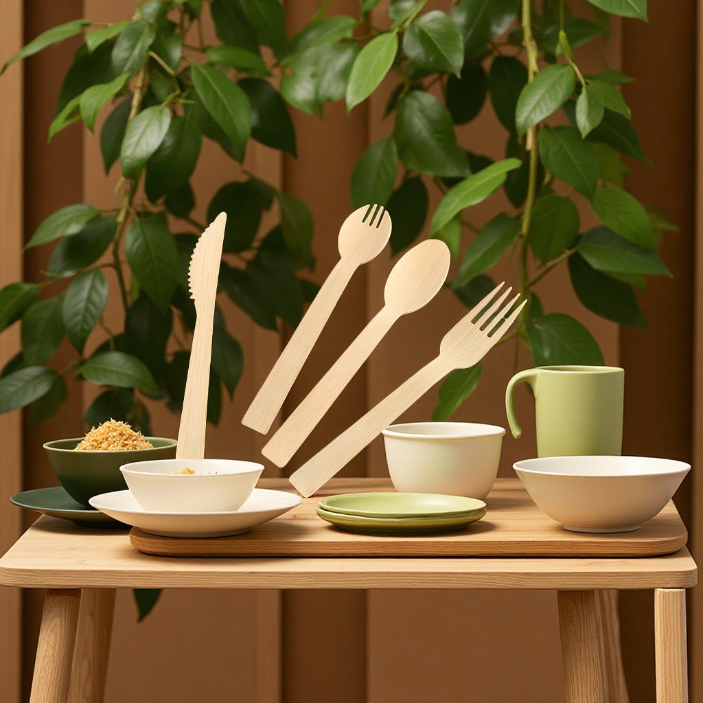 环保竹制餐具17cm一次性刀叉勺竹刀竹叉竹勺冰淇淋勺可烫印logo餐具套装