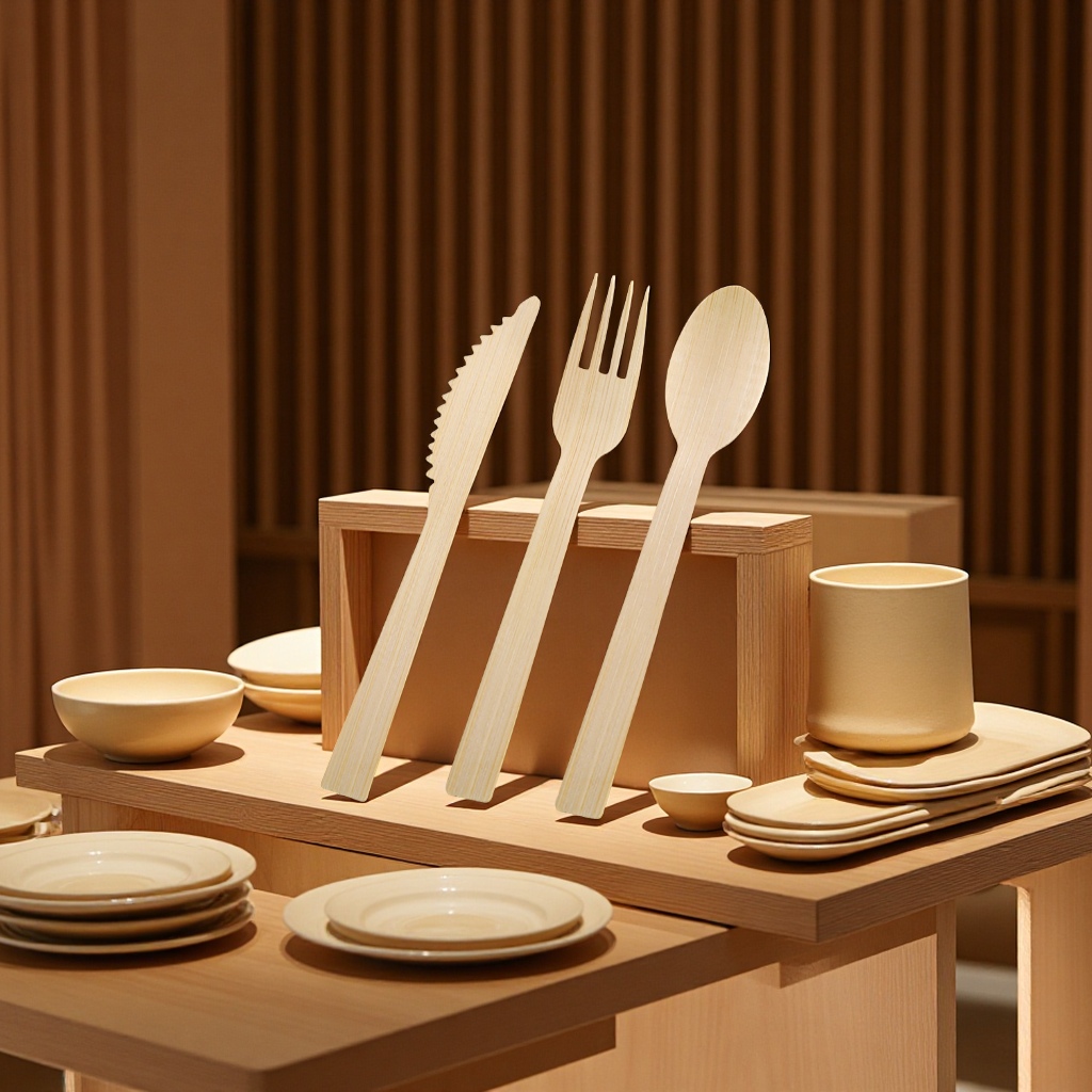 Eco-friendly bamboo tableware, 17cm disposable knife, fork and spoon, bamboo knife, bamboo fork and bamboo spoon, ice cream spoon, logo embossing tableware set Application Scenario