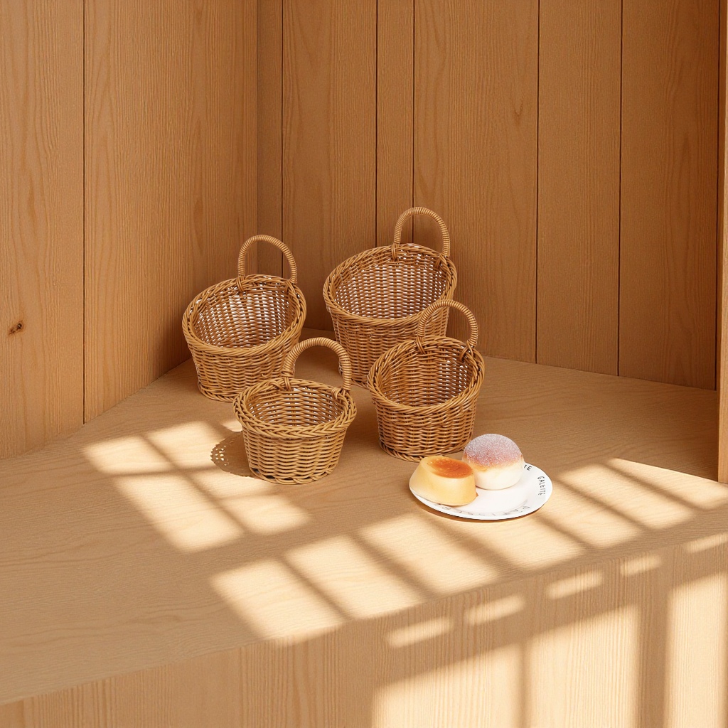Imitation rattan kitchen ginger and garlic storage basket, wall-mounted basket, retro hand-held small flower basket, kitchenware hanging basket, storage basket details Picture