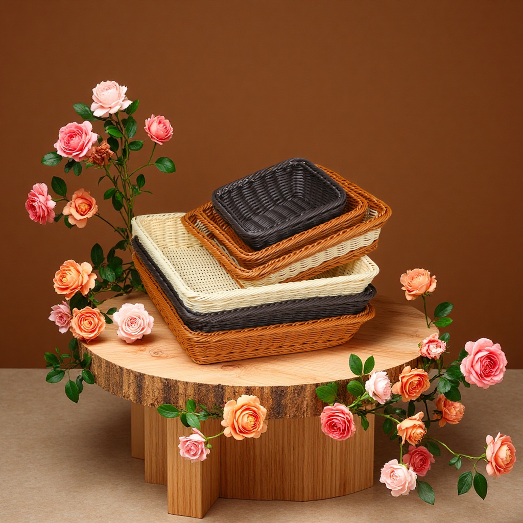 Wicker-like woven bread baskets, snack baskets, supermarket display storage baskets, square fruit baskets, multi-functional storage baskets details Picture
