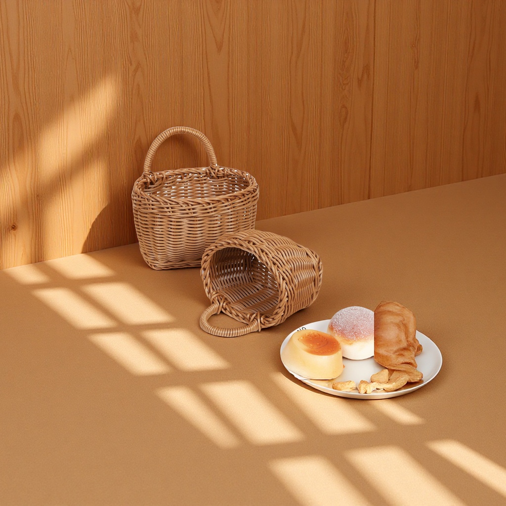 Imitation rattan kitchen ginger and garlic storage basket, wall-mounted basket, retro hand-held small flower basket, kitchenware hanging basket, storage basket Specification drawing