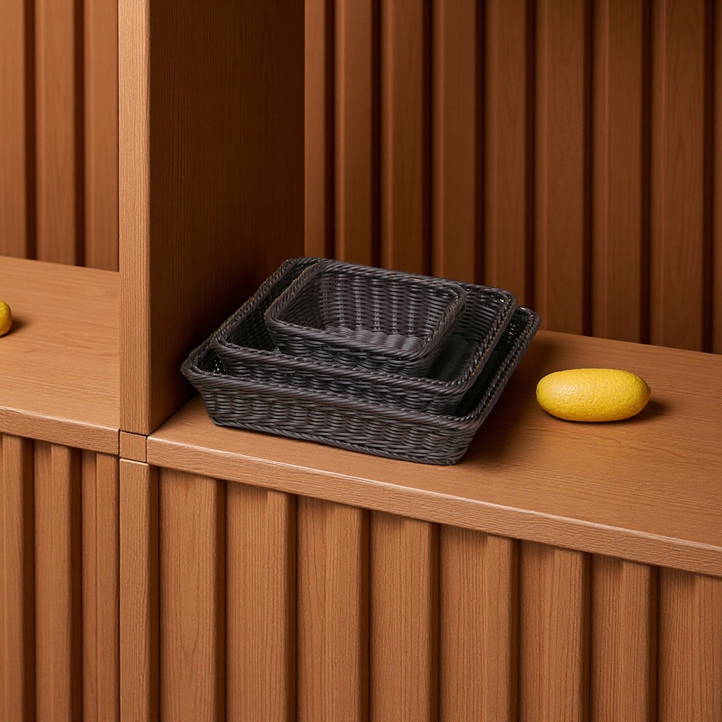 Wicker-like woven bread baskets, snack baskets, supermarket display storage baskets, square fruit baskets, multi-functional storage baskets Application Scenario