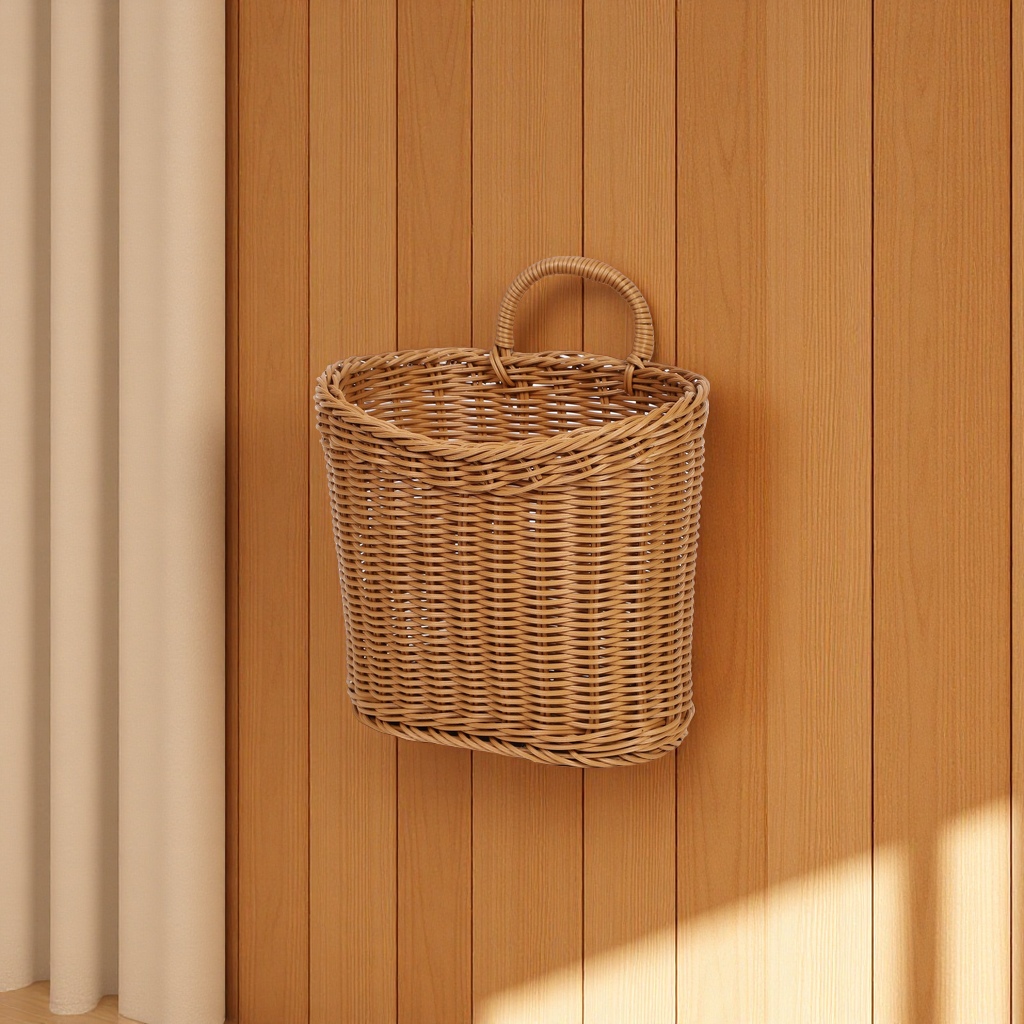 Imitation rattan kitchen ginger and garlic storage basket, wall-mounted basket, retro hand-held small flower basket, kitchenware hanging basket, storage basket Item Picture