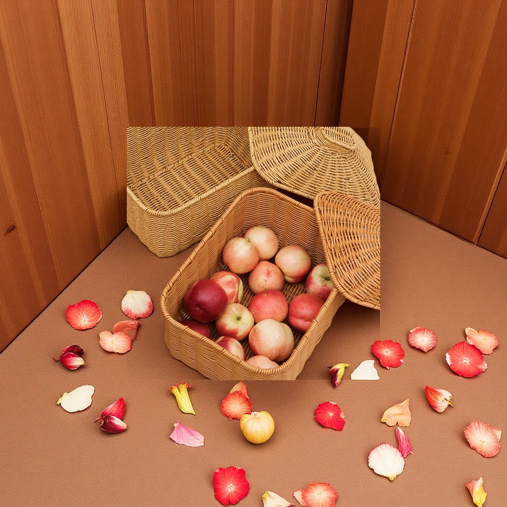Fruit basket, round rattan woven storage basket with lid, snack, toy, jewelry and cosmetics storage box, imitation rattan woven storage basket Specification drawing