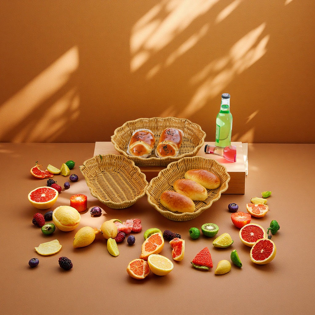 Imitation rattan woven fruit basket, fruit plate, draining basket, light luxury style home living room, candy storage basket, storage basket, multi-functional storage plate full figure