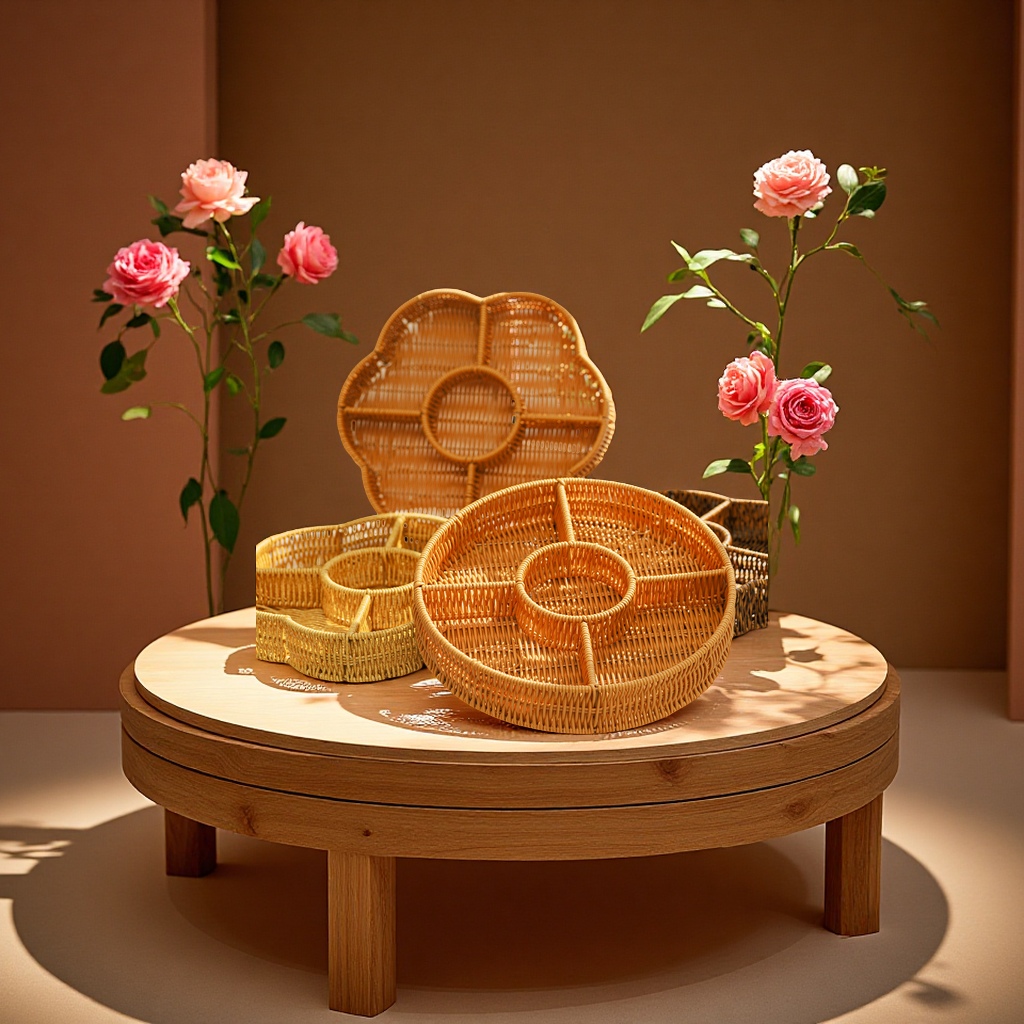 Wicker-like hand-woven pastry and snack storage basket, fruit, bread and dried fruit compartment basket, living room storage basket, multi-functional storage basket full figure