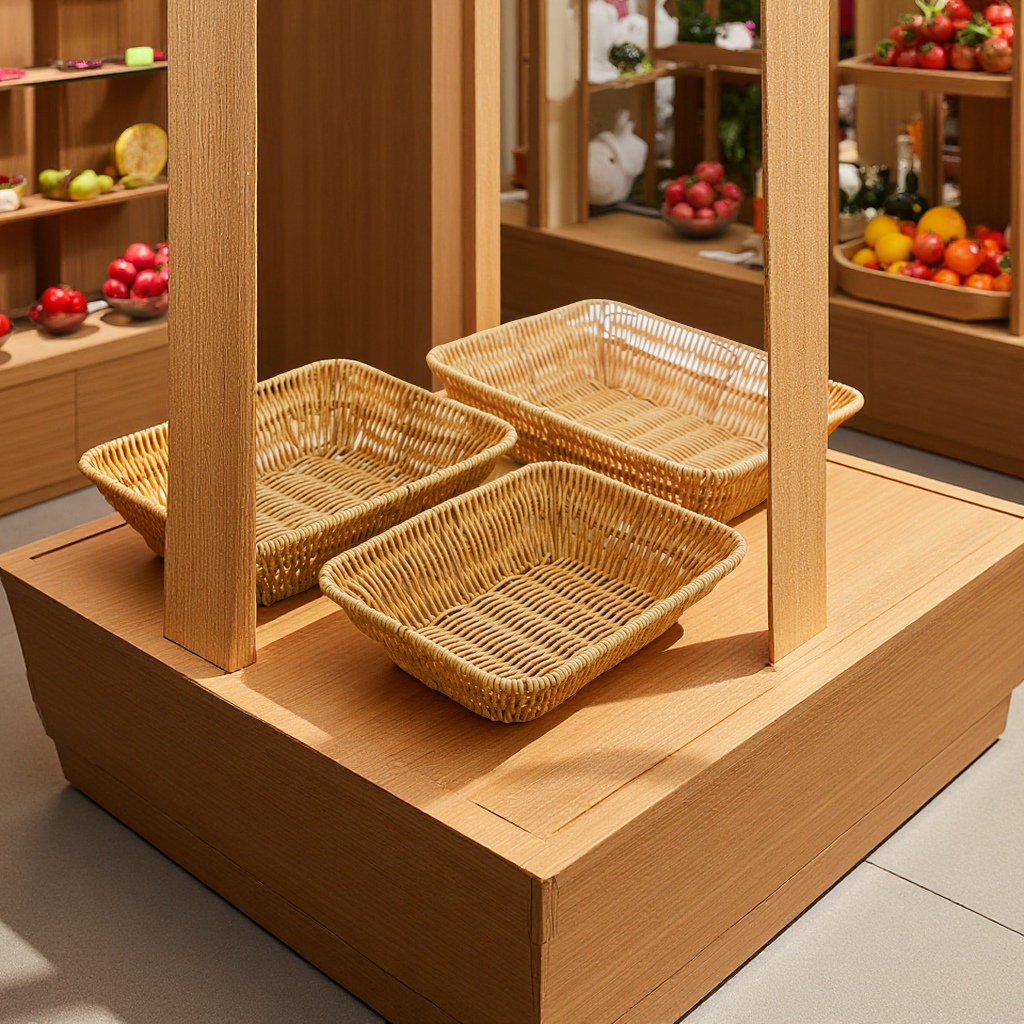 Imitation rattan woven fruit basket, fruit plate, draining basket, light luxury style home living room, candy storage basket, storage basket, multi-functional storage plate details Picture