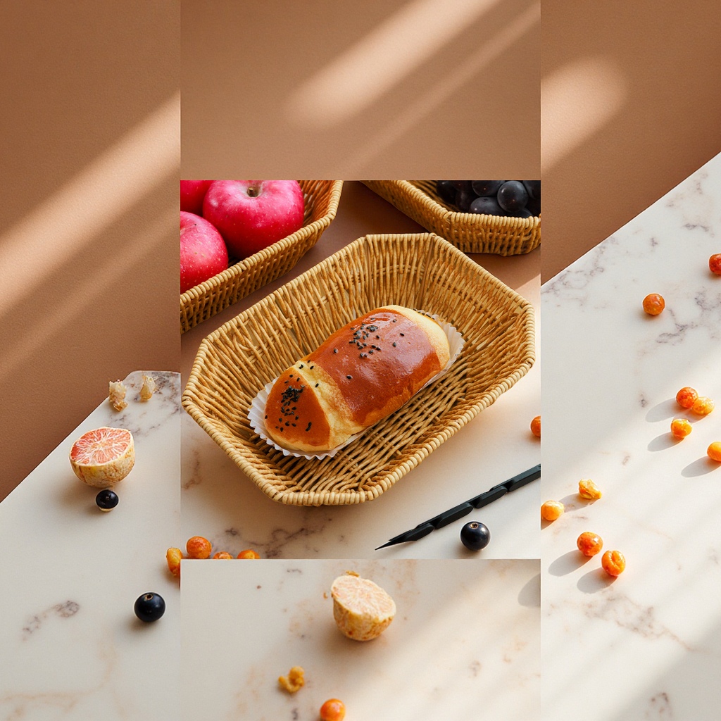 Imitation rattan woven fruit basket, fruit plate, draining basket, light luxury style home living room, candy storage basket, storage basket, multi-functional storage plate Specification drawing