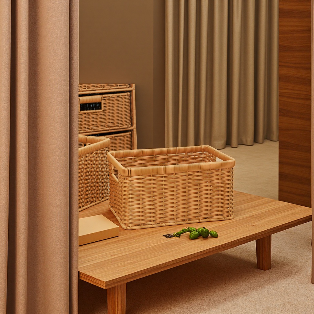 Imitation rattan weaving living room coffee table storage basket, TV cabinet drawer organization basket, kitchen vegetable, fruit and snack storage basket, multi-functional storage basket full figure