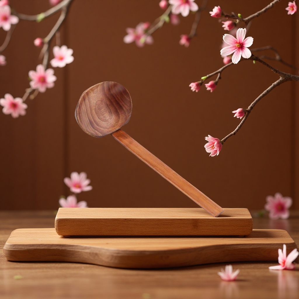 A set of popular Japanese-style long-handled solid wood soup spoons, turtle shell ramen, hot pot, spicy hot pot, misen soup, strainer spoons, chopsticks and spoons Item Picture