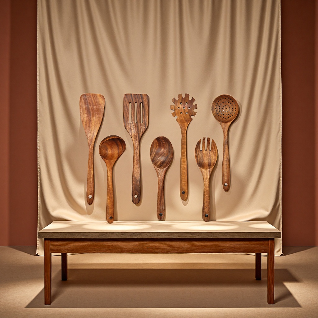 Household acacia wood kitchenware set, teak long-handled soup spoon, wooden strainer, non-stick pan spatula wholesale cooking spoon and spatula combination Item Picture