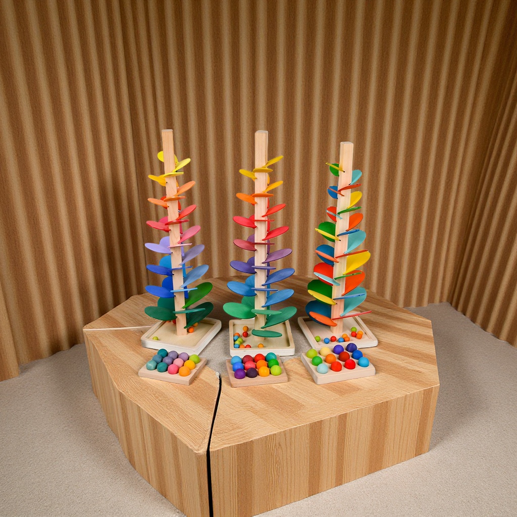 cpc木质彩虹音乐树大号拼插花瓣滚珠趣味组装宝宝积木玩具儿童早教益智启蒙彩色拼搭
