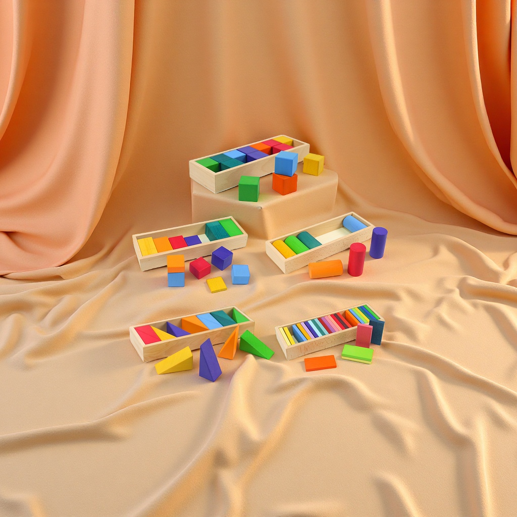 Rainbow geometric building blocks cognitive assembly and stacking educational toys, creative wooden color matching irregularly shaped children's early education toys details Picture