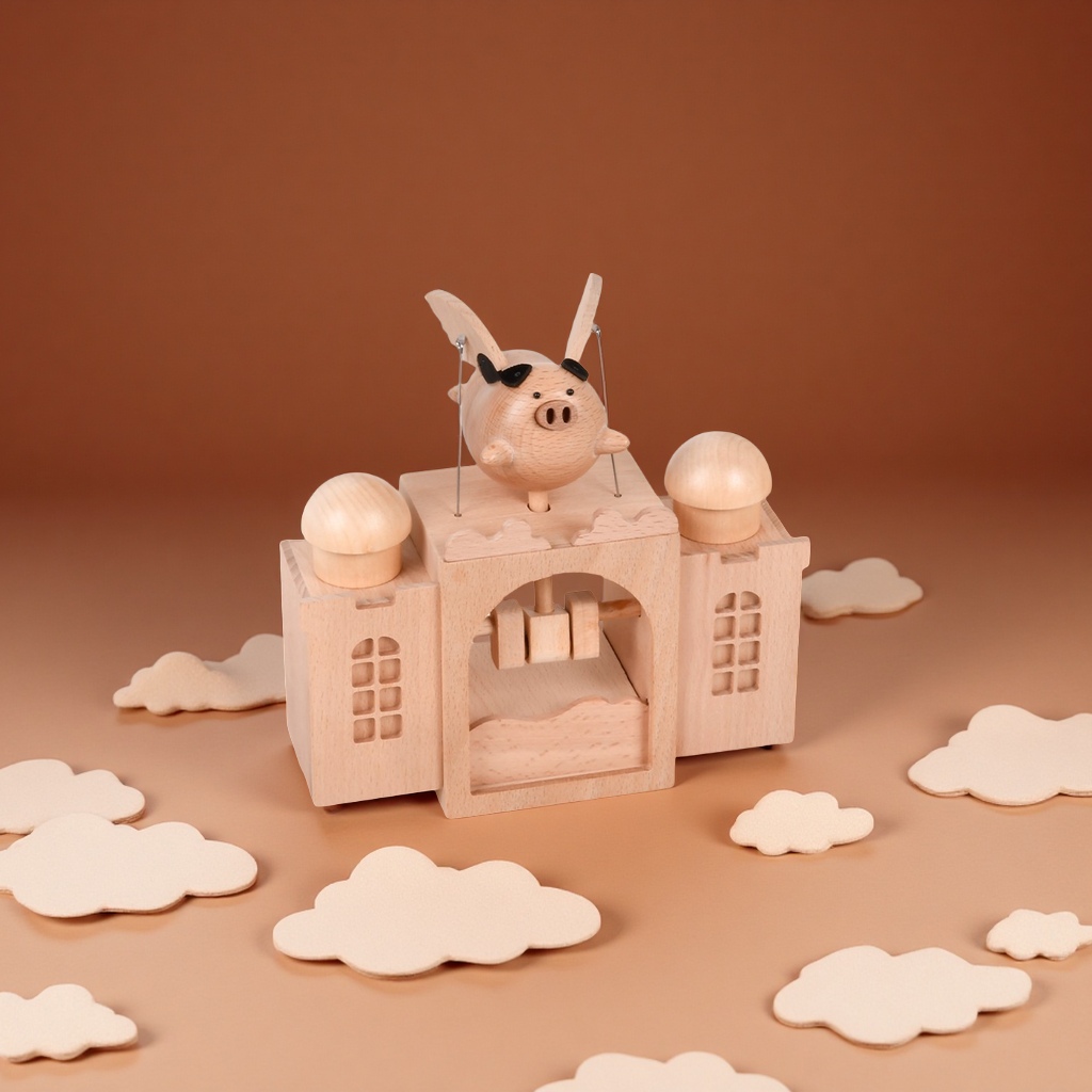 Fliggy Music Box Charging Creative birthday gift with gift box, Sky City Electric wooden music box decoration full figure