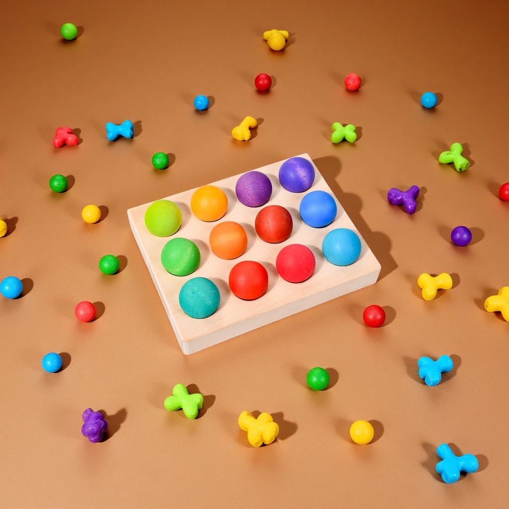 Wooden rainbow balls in 12 colors, Montessori educational AIDS, educational ball toys, children's solid wood building blocks, round balls Specification drawing