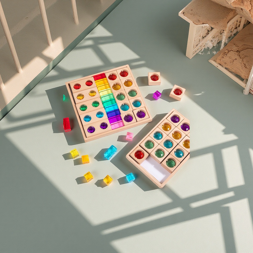 CPC acrylic rainbow block building blocks, children's enlightenment toys, high-transparency gemstone light and shadow stacked high children's intelligence and early education products full figure