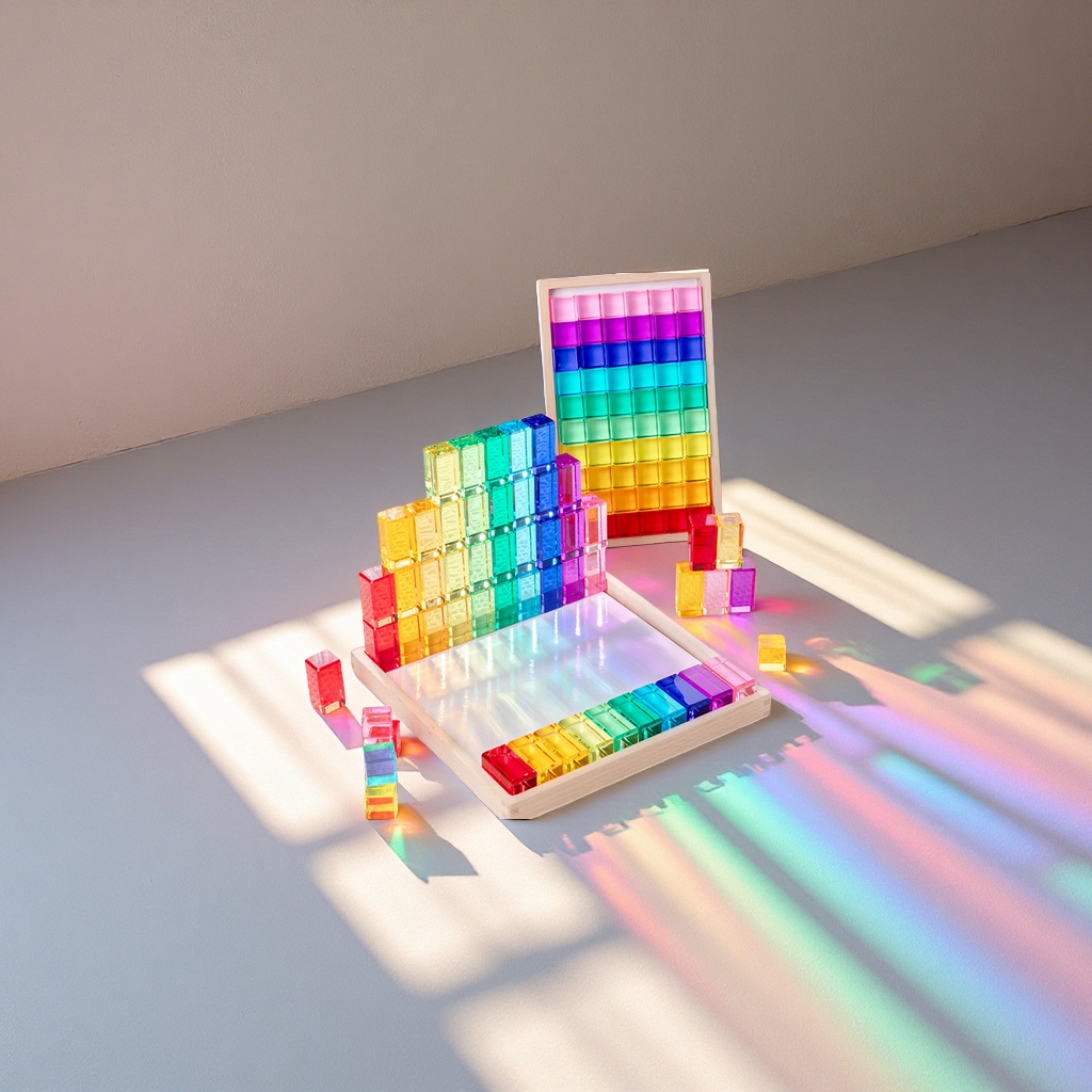 Acrylic building blocks, high-transparency square sports lottery rainbow Light and shadow gemstone, creative building toys for kindergartens, children's educational building blocks combination full figure