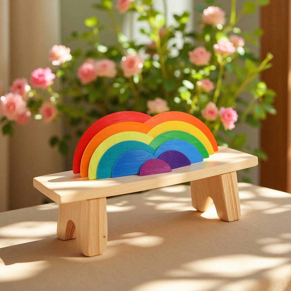 Rainbow Building Blocks Meniscus Solid Wood Jigsaw Puzzle Children's Educational toys, Jenga Jigsaw Puzzle Game, Colorful Jigsaw Puzzle set Specification drawing