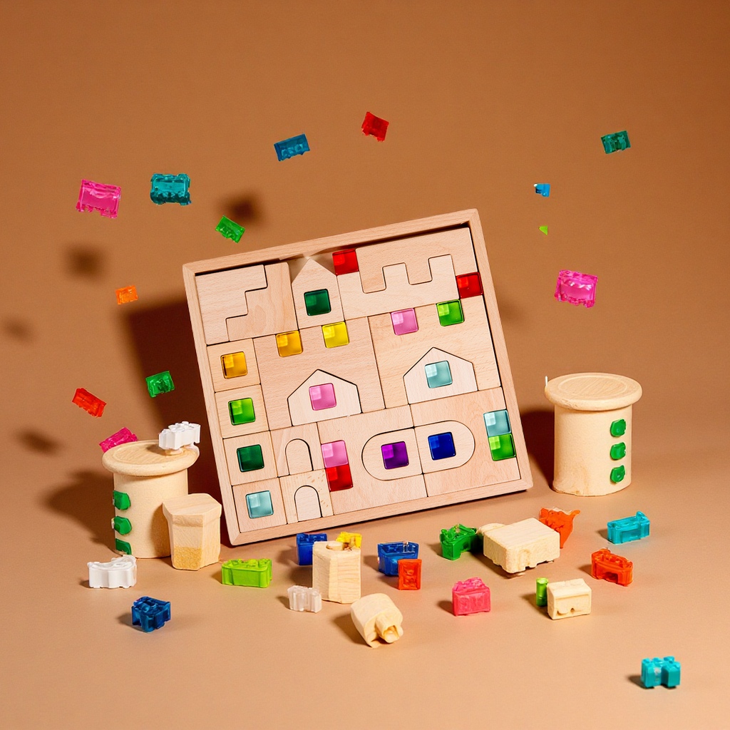 Fairy tale Town Wooden building block Castle, kindergarten building puzzle toys, transparent acrylic light and shadow building blocks, children's early education enlightenment toys full figure