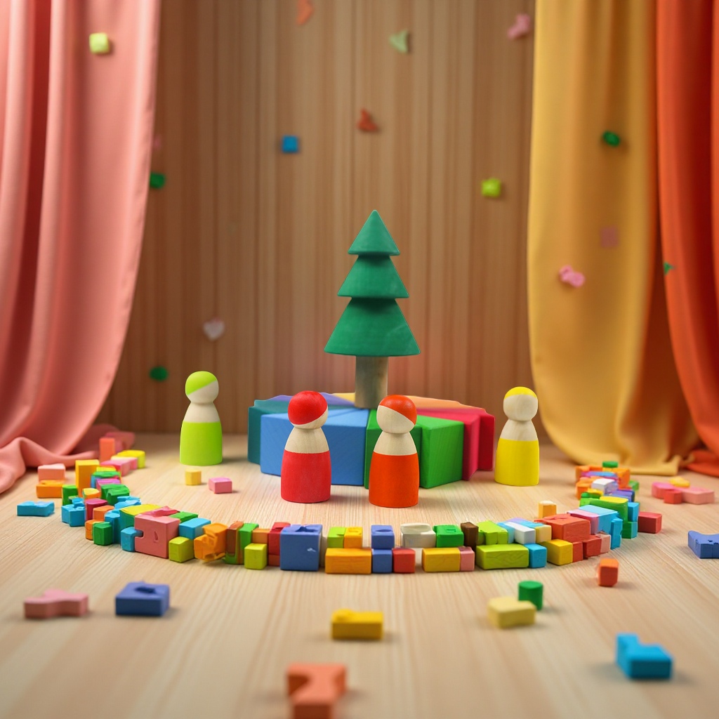 Rainbow geometric building blocks cognitive assembly and stacking educational toys, creative wooden color matching irregularly shaped children's early education toys Specification drawing