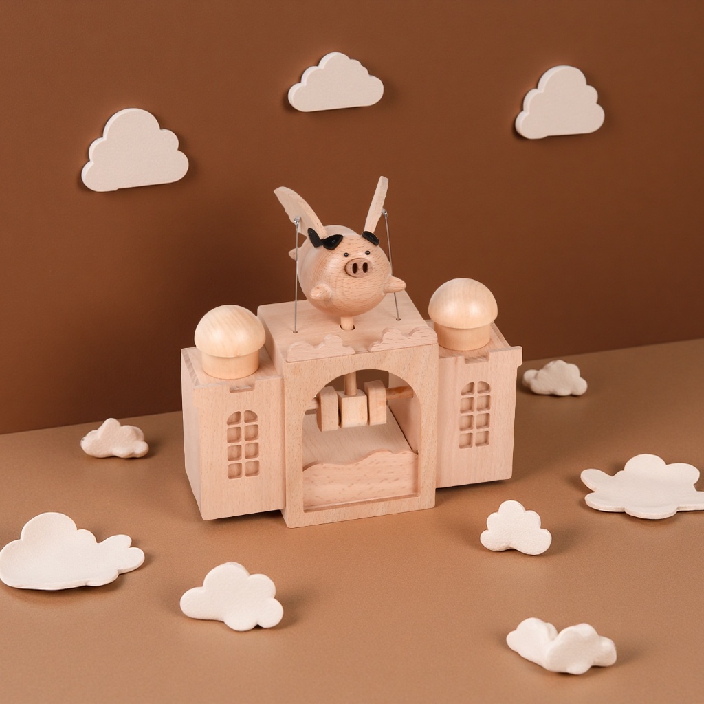 Fliggy Music Box Charging Creative birthday gift with gift box, Sky City Electric wooden music box decoration details Picture