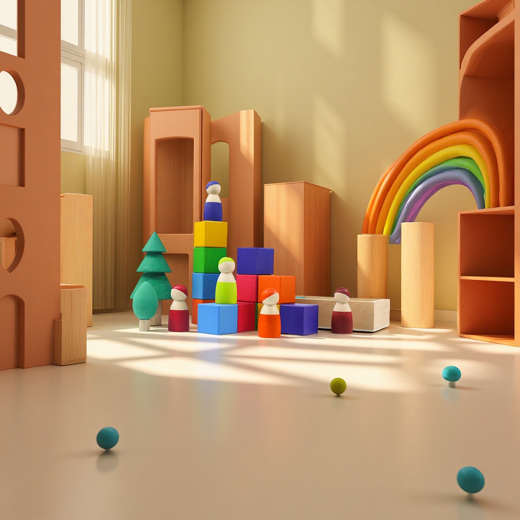 Rainbow geometric building blocks cognitive assembly and stacking educational toys, creative wooden color matching irregularly shaped children's early education toys Application Scenario