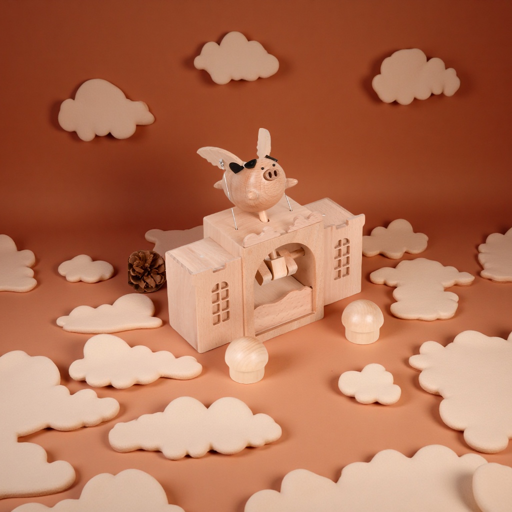 Fliggy Music Box Charging Creative birthday gift with gift box, Sky City Electric wooden music box decoration Specification drawing