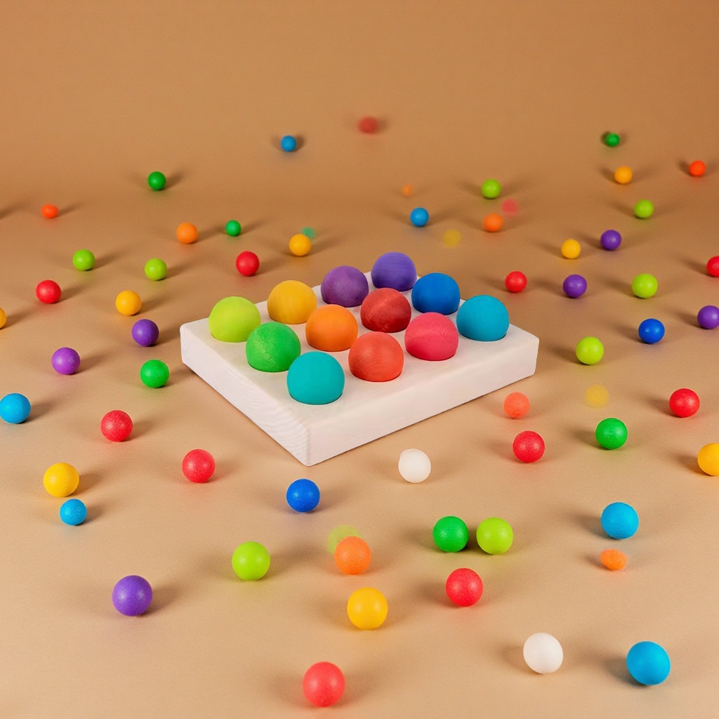 Wooden rainbow balls in 12 colors, Montessori educational AIDS, educational ball toys, children's solid wood building blocks, round balls Item Picture