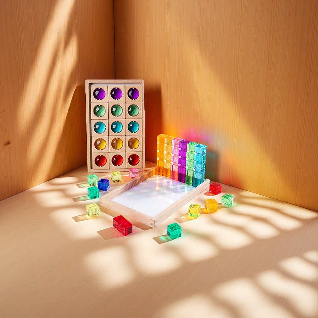 CPC acrylic rainbow block building blocks, children's enlightenment toys, high-transparency gemstone light and shadow stacked high children's intelligence and early education products Specification drawing
