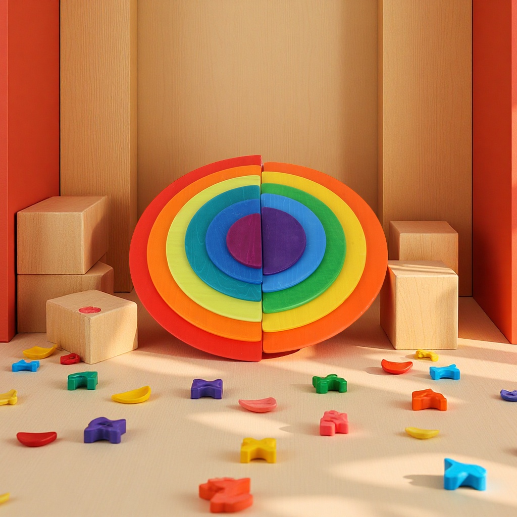 Rainbow Building Blocks Meniscus Solid Wood Jigsaw Puzzle Children's Educational toys, Jenga Jigsaw Puzzle Game, Colorful Jigsaw Puzzle set Item Picture