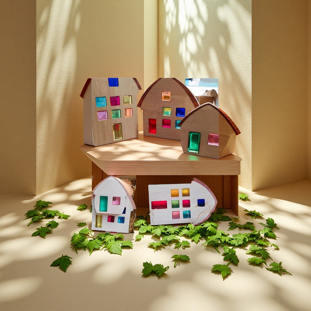 Beech wood house building blocks with Windows, solid wood scene construction toys, early education and intelligence intelligence transparent acrylic building blocks, children's toys Application Scenario